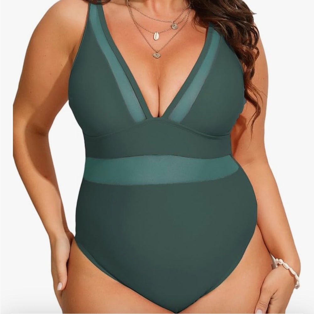 Cupshe Sage Green One Piece with Sheer Waist